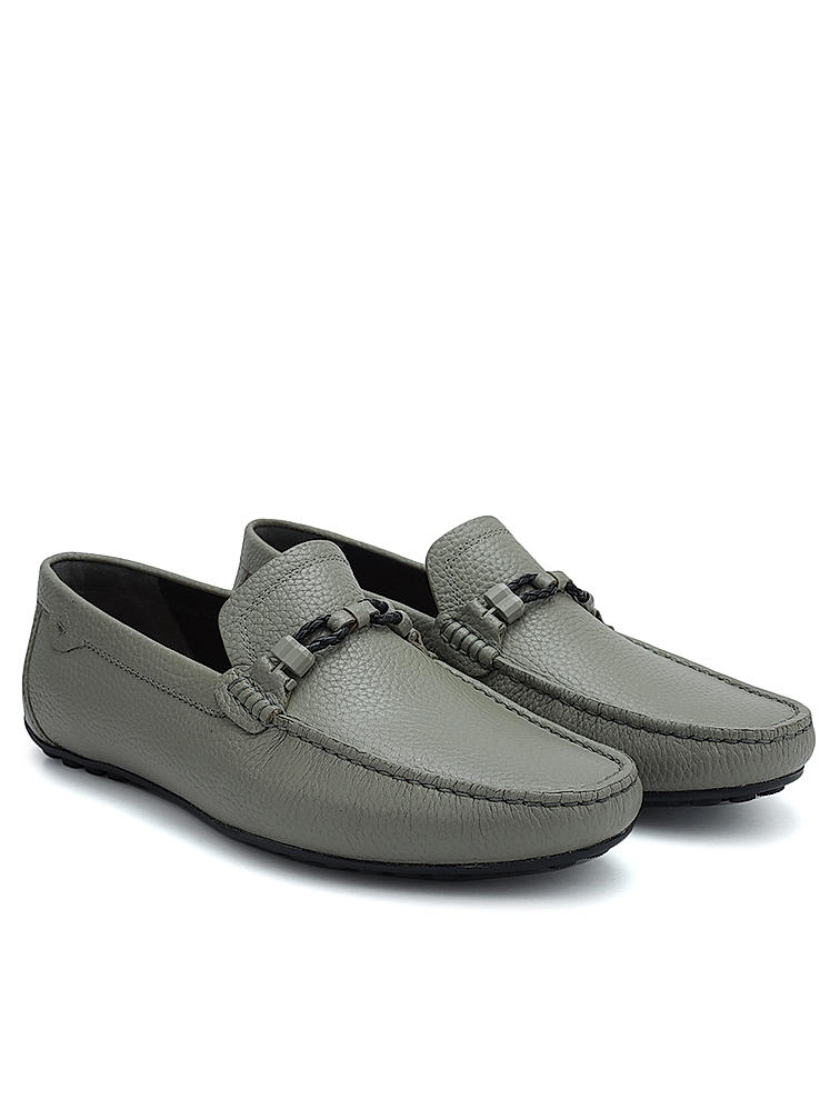 Grey Moccasins With Braided Panel On Top