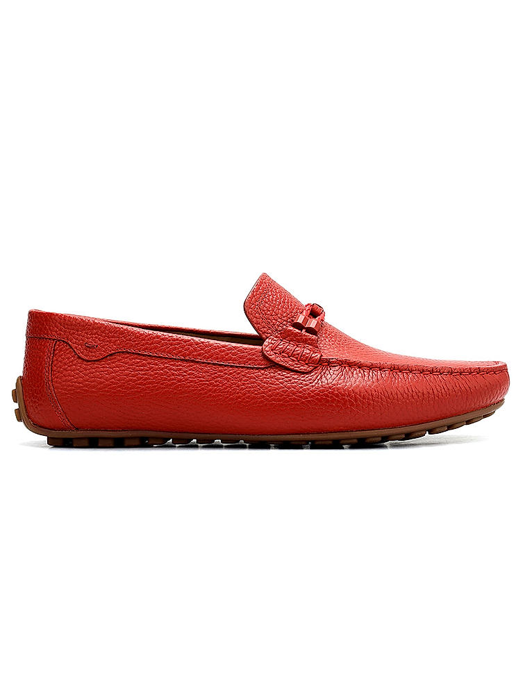 Red Moccasins With Braided Panel On Top