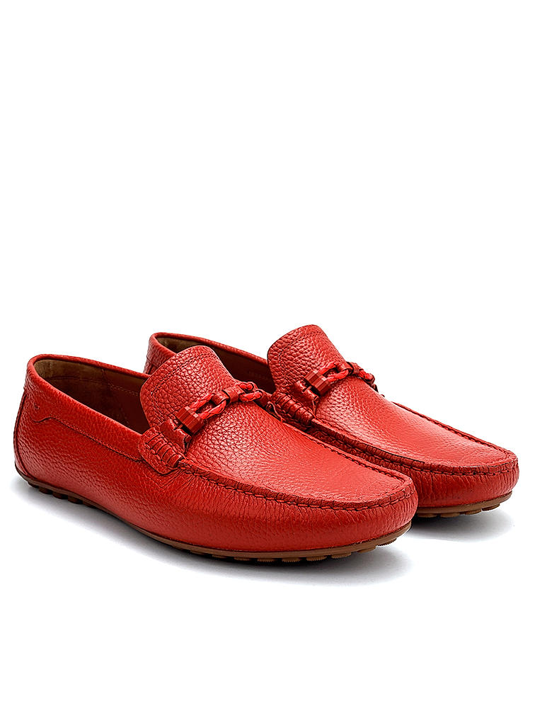 Red Moccasins With Braided Panel On Top