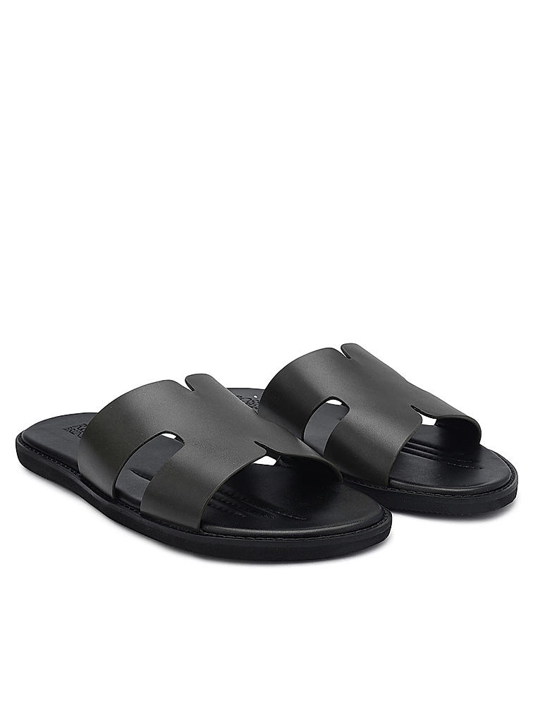 Black Leather Slippers