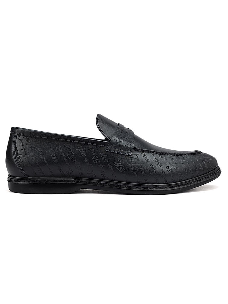 Navy Signato Leather Loafers