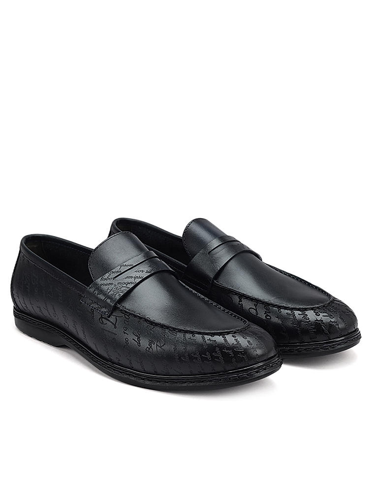 Navy Signato Leather Loafers