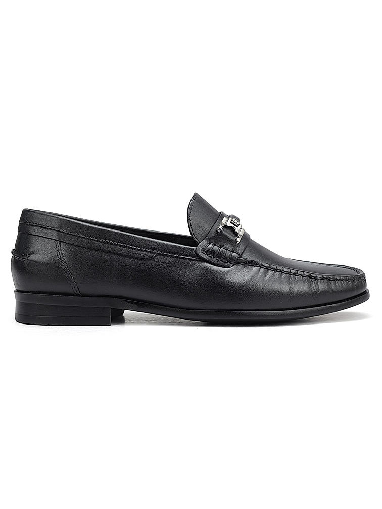 Black Heel Moccasins With Panel On Top