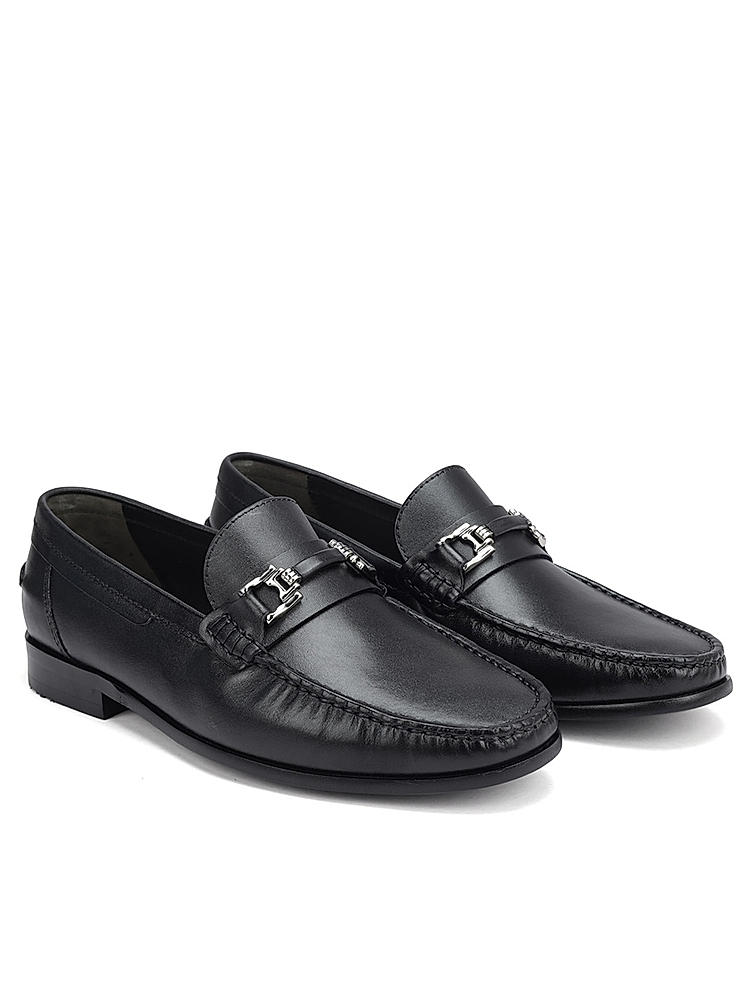 Black Leather Loafers With Panel On Top