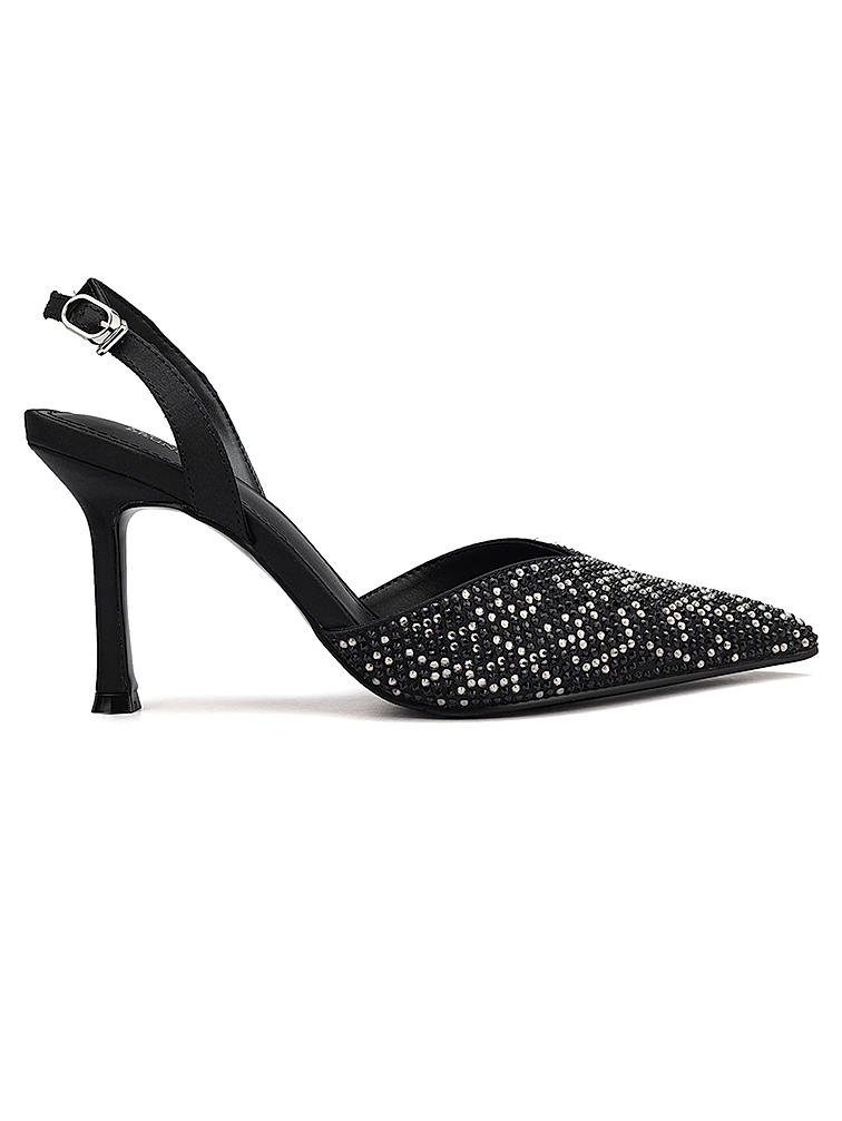 Black Embellished Pointed Toe Heels