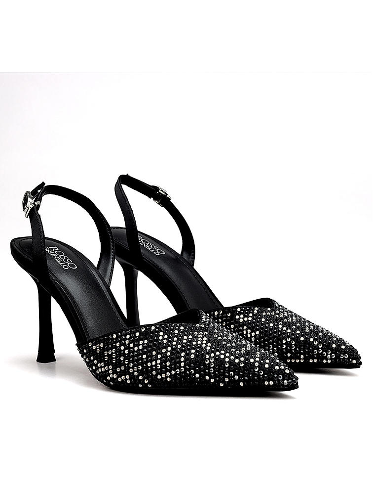 Black Embellished Pointed Toe Heels