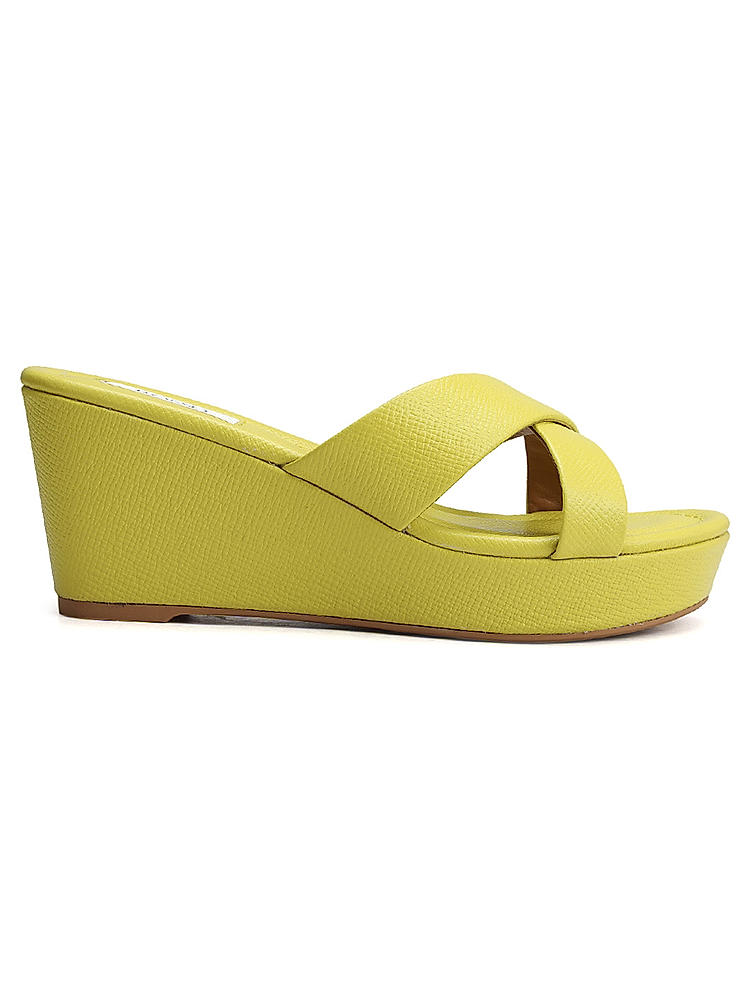 Mustard Criss Cross Strap Wedges