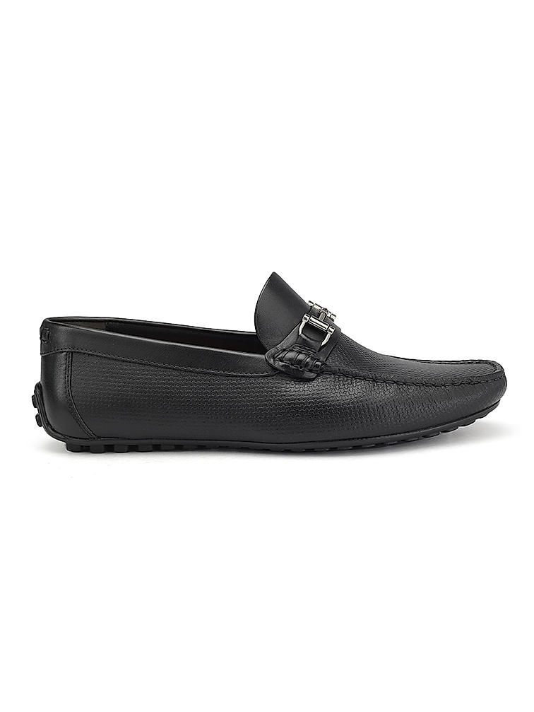 Black Leather Moccasins With Buckle