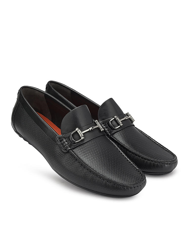 Black Leather Moccasins With Buckle