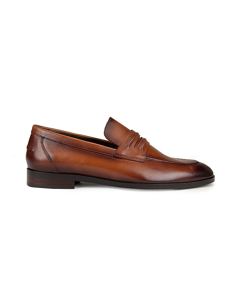 Brown Leather Panel Loafers