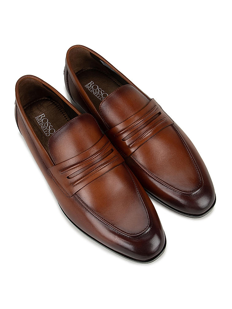 Brown Leather Panel Loafers