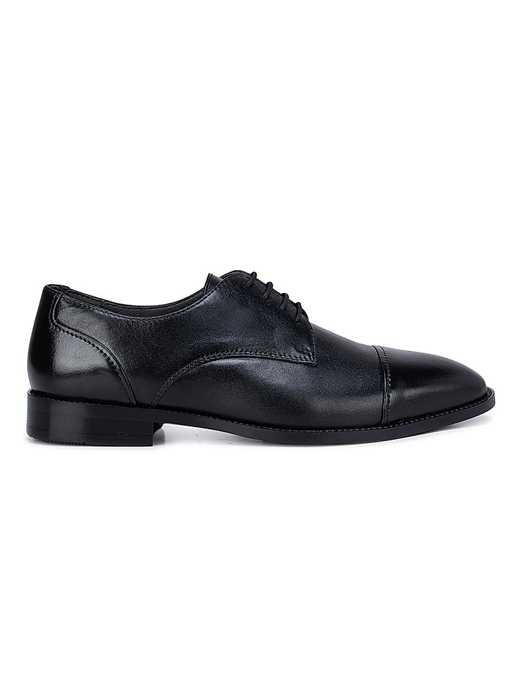 Black Leather Cap Toe Derby Shoes