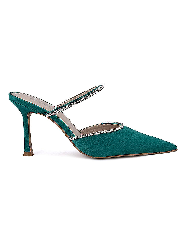 Green Pointed Toe Studded Pumps