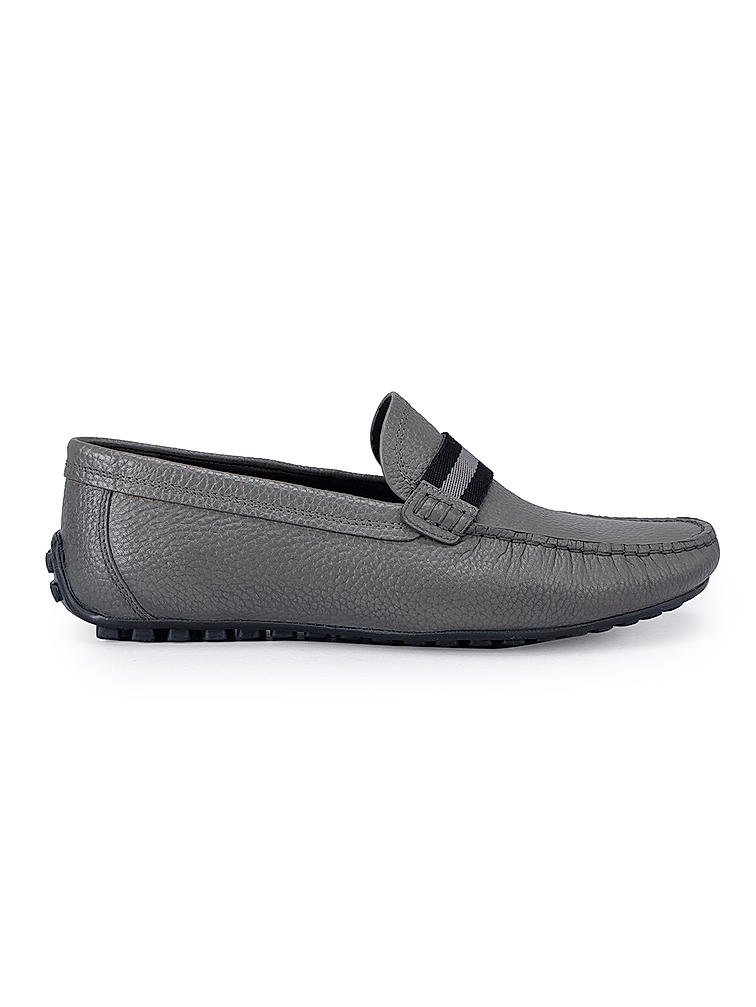 Grey Moccasins With Contrast Panel