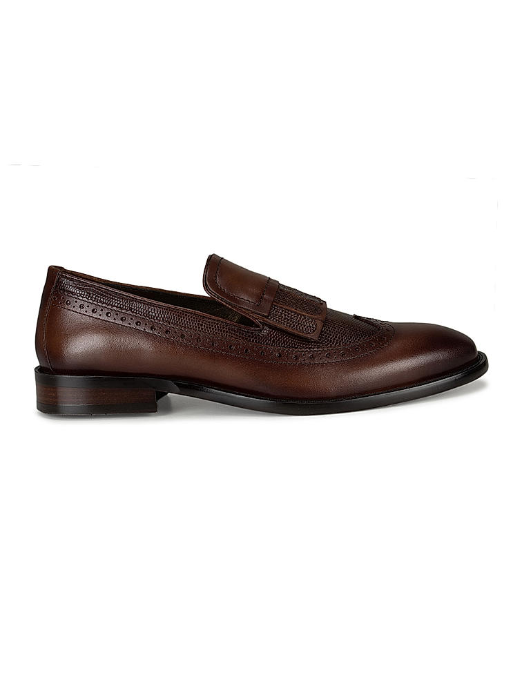 Coffee Fringe Cut Loafers