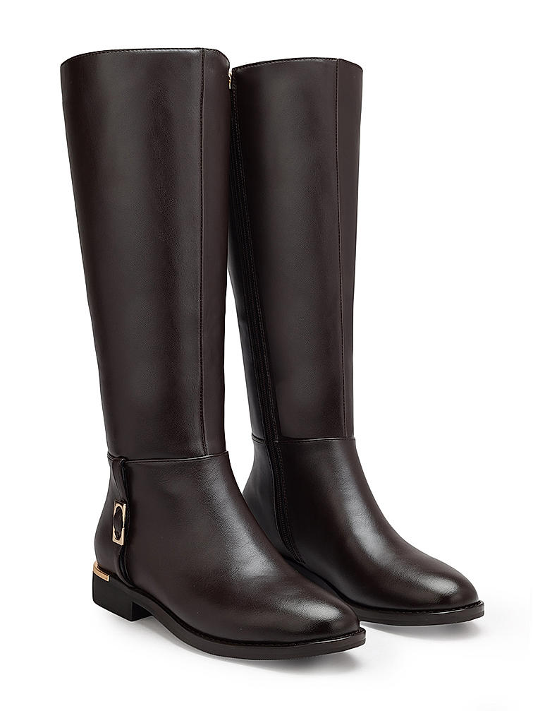 Coffee Leather Knee High Boots