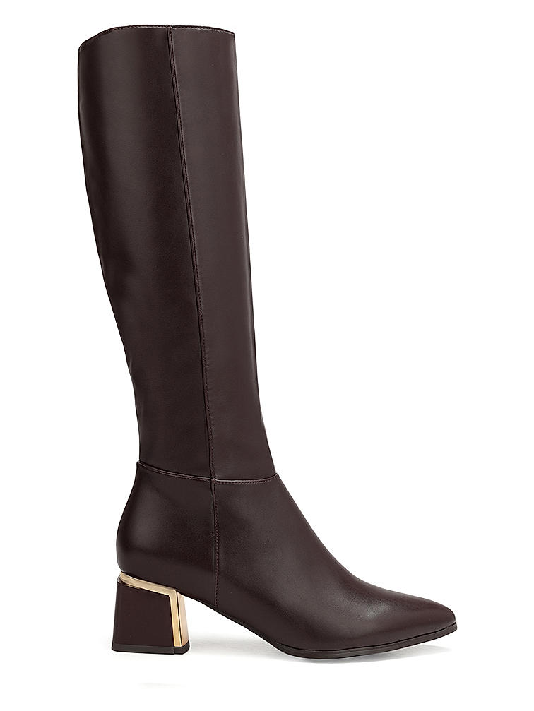 Coffee Leather Knee High Boots