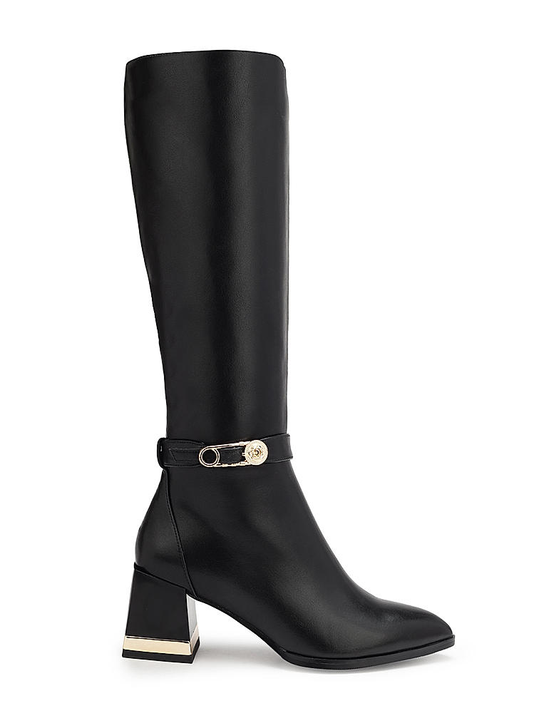 Black Knee High Boots With Block Heels