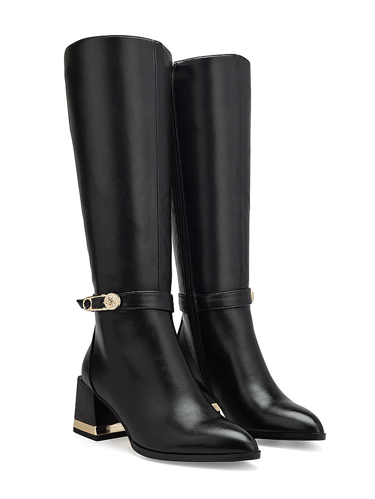 Black Knee High Boots With Block Heels