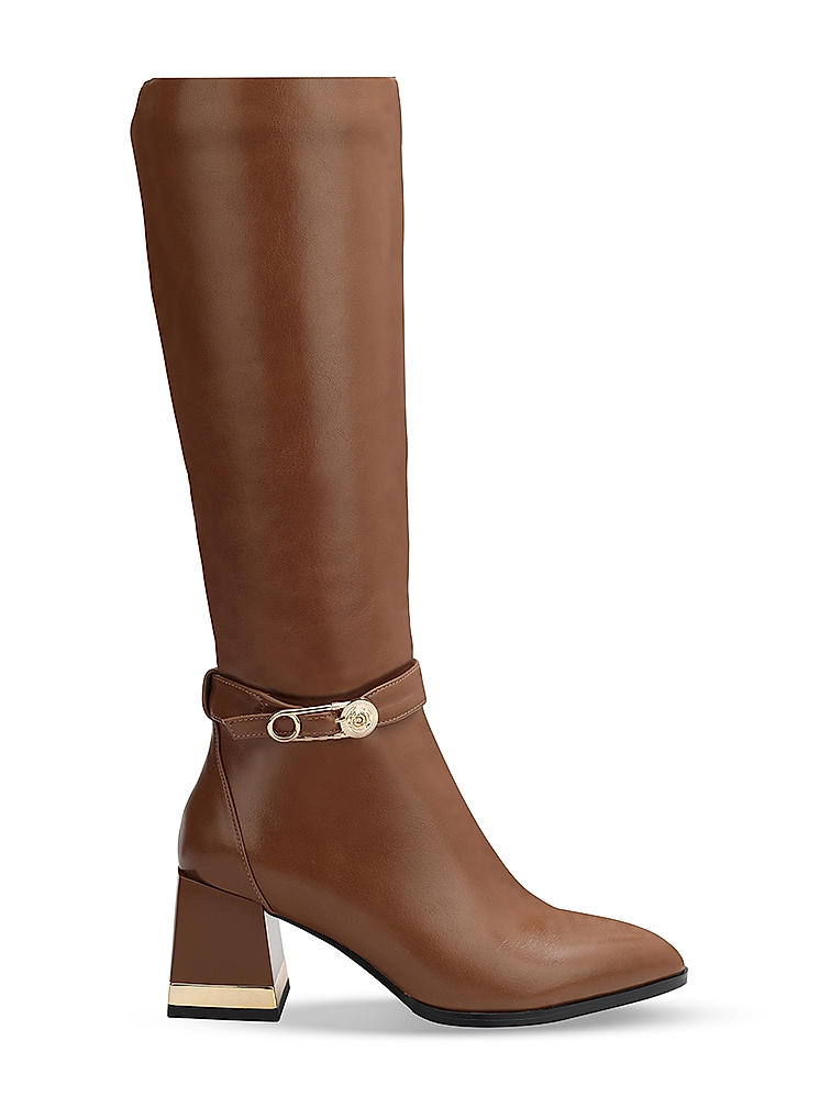 Tan Knee High Boots With Block Heels