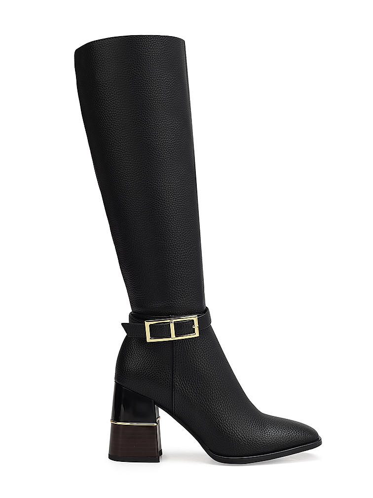 Black Knee High Boots With Block Heels