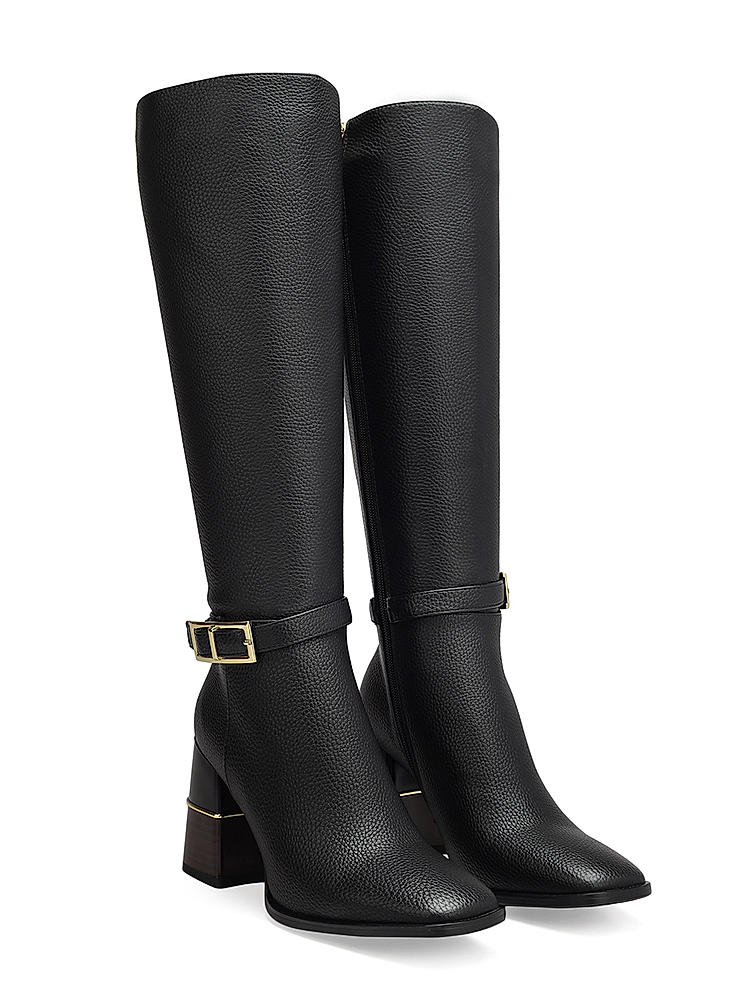 Black Knee High Boots With Block Heels