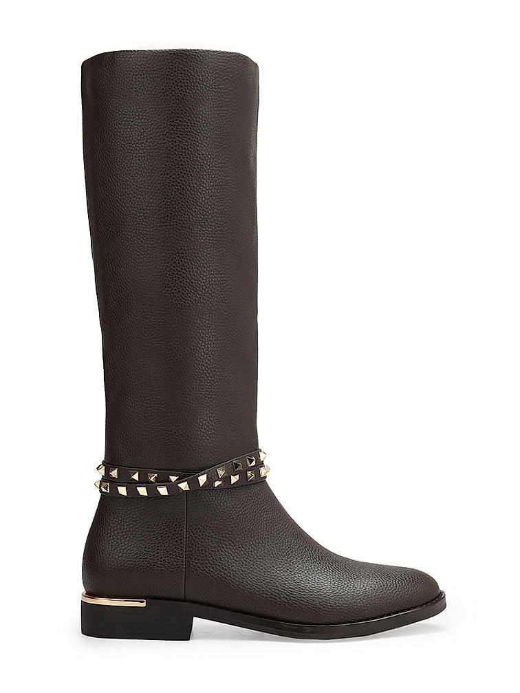 Coffee Knee High Studded Boots