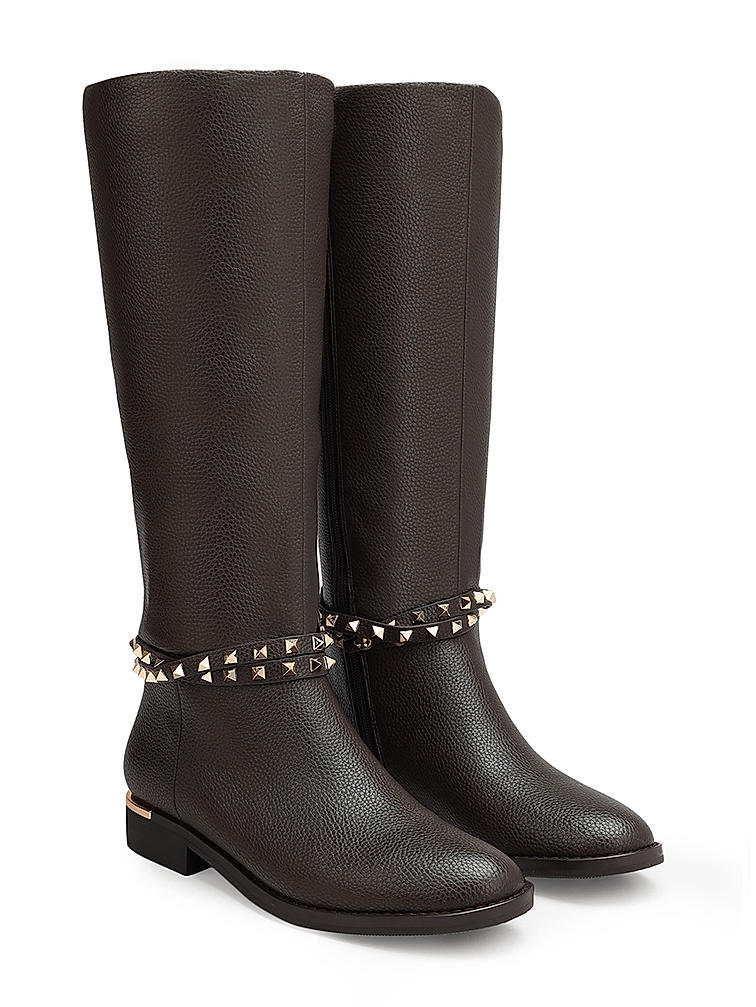 Coffee Knee High Studded Boots