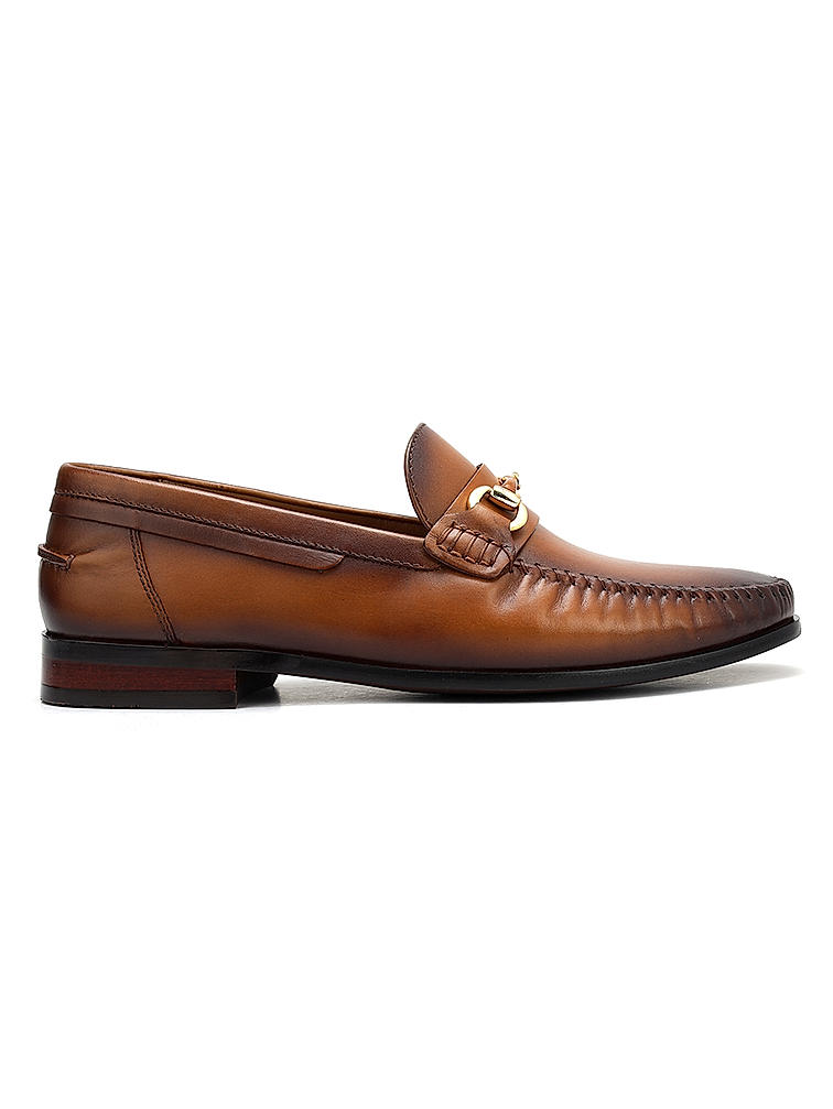 Tan Plain Leather Heel Moccasins