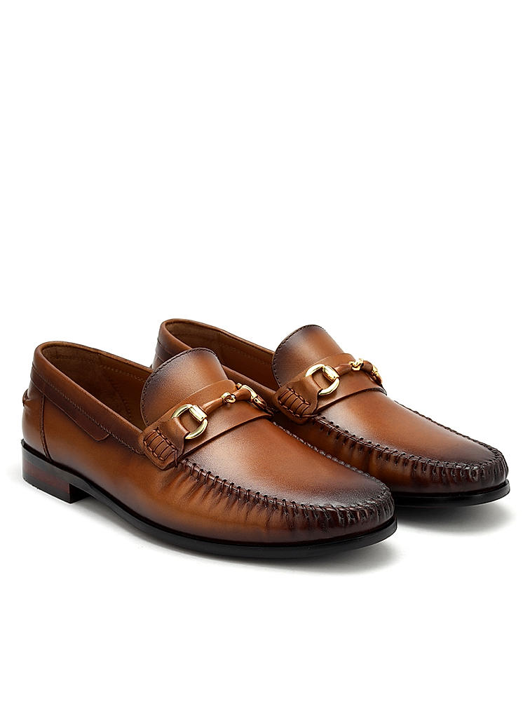 Tan Plain Leather Heel Moccasins