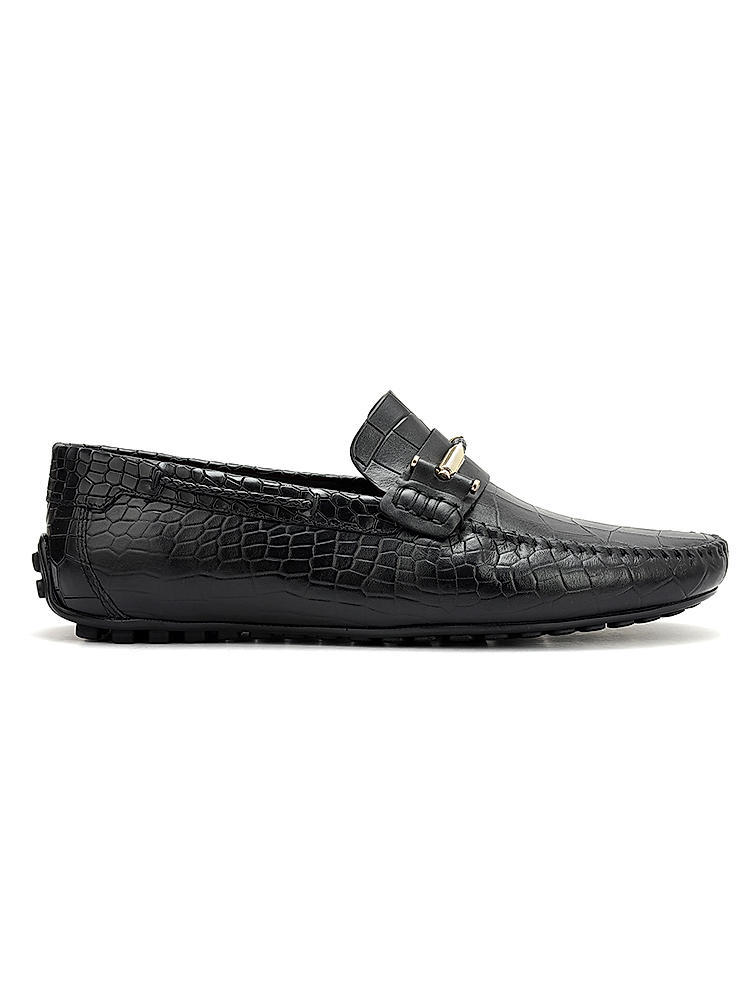 Black Croco Textured Moccasins