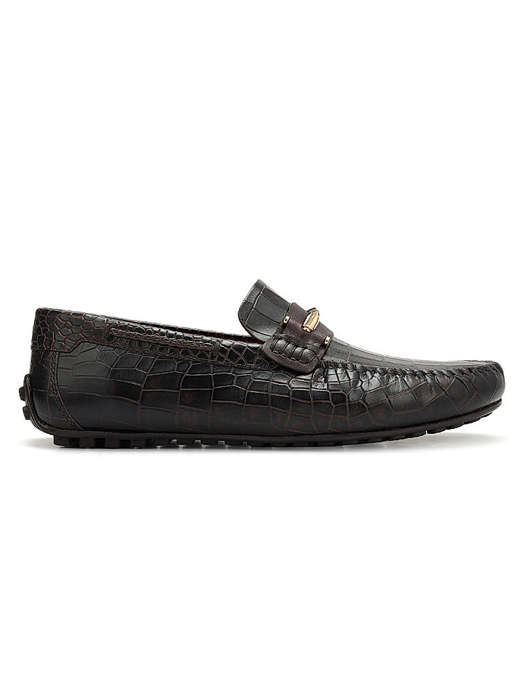 Brown Croco Textured Moccasins