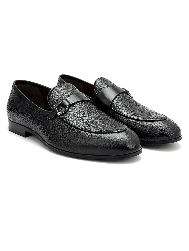 Black Loafers With Asymmetric Buckle