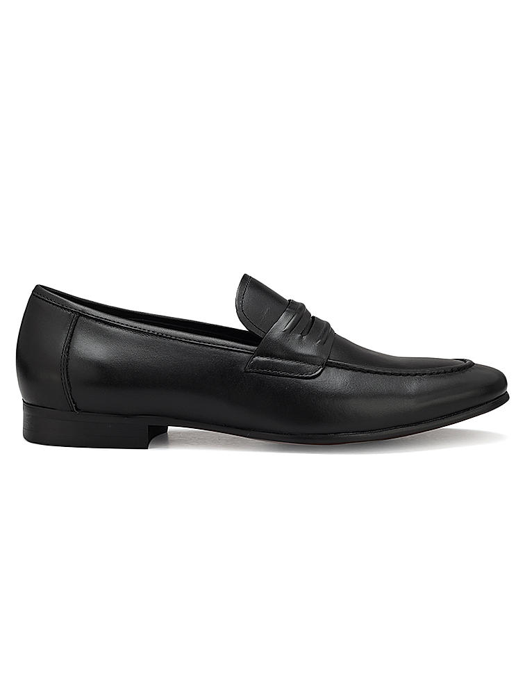 Black Leather Loafers With Panel