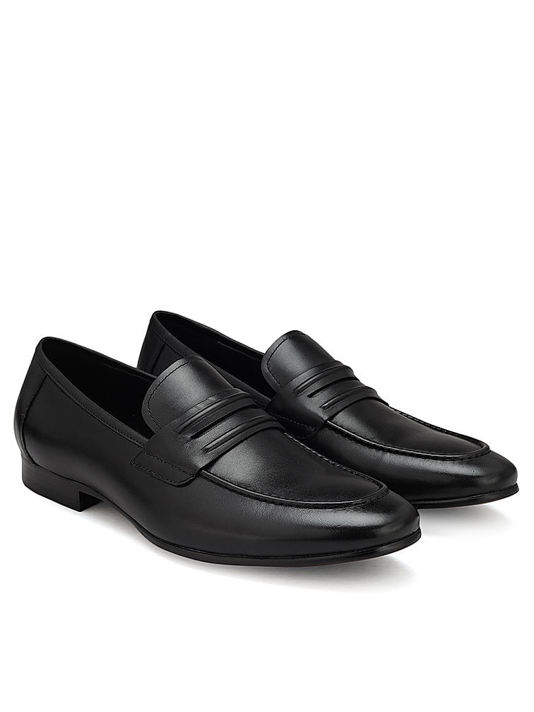 Black Leather Loafers With Panel