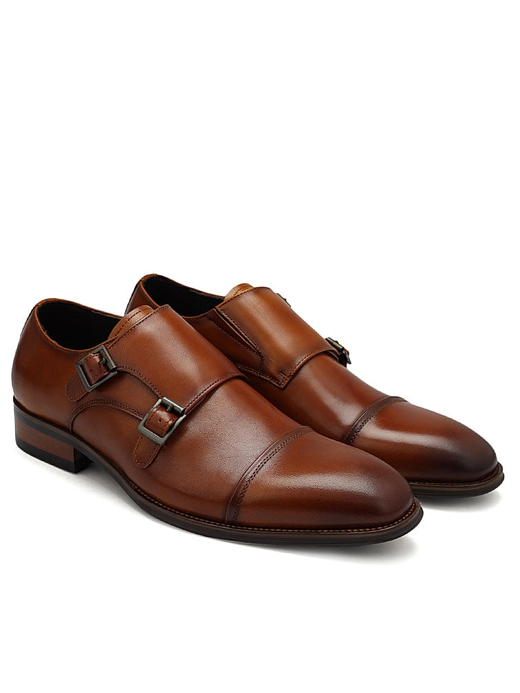 Tan Leather Double Monk Strap Shoes