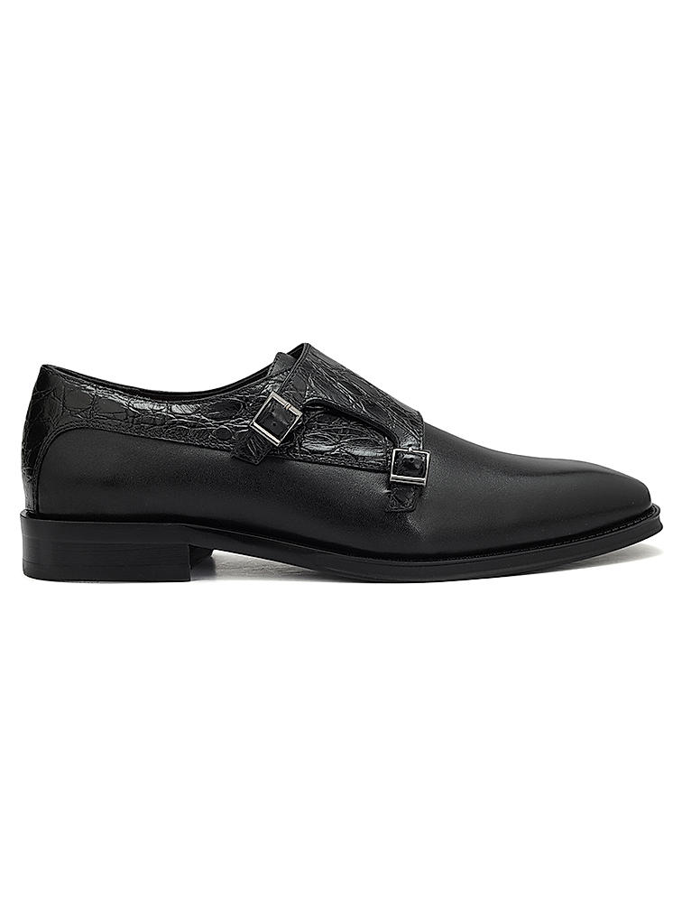 Black Croco Textured Monk Straps