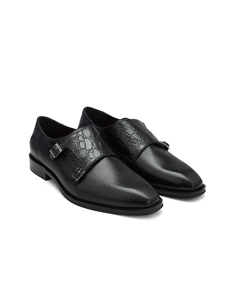 Black Croco Textured Monk Straps