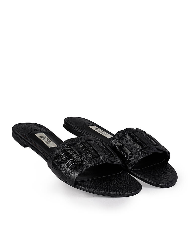 Black Croco Textured Flats