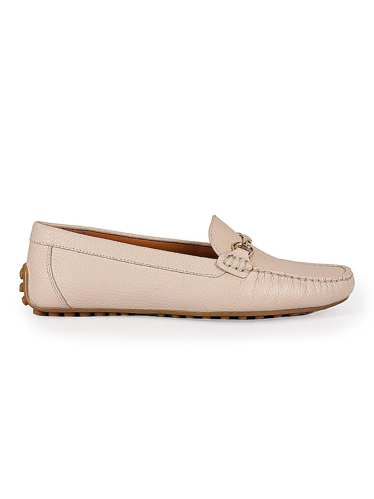 Beige Leather Moccasins With Buckle