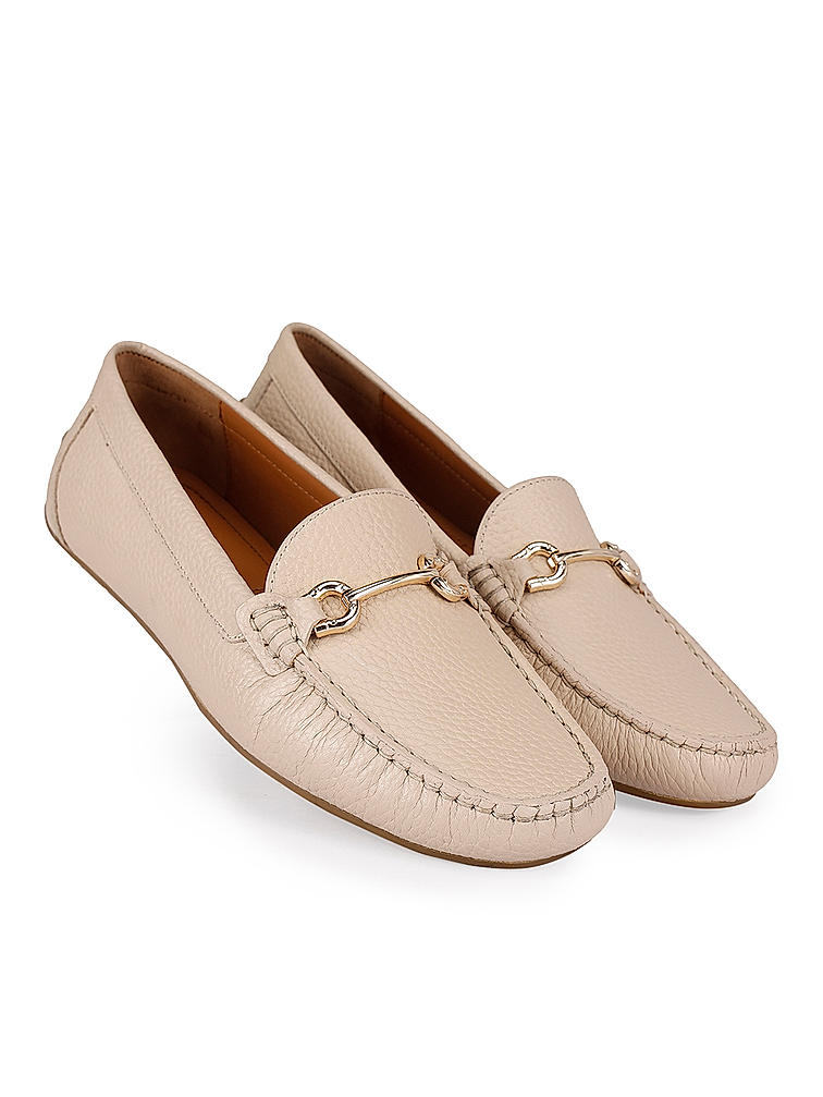 Beige Leather Moccasins With Buckle