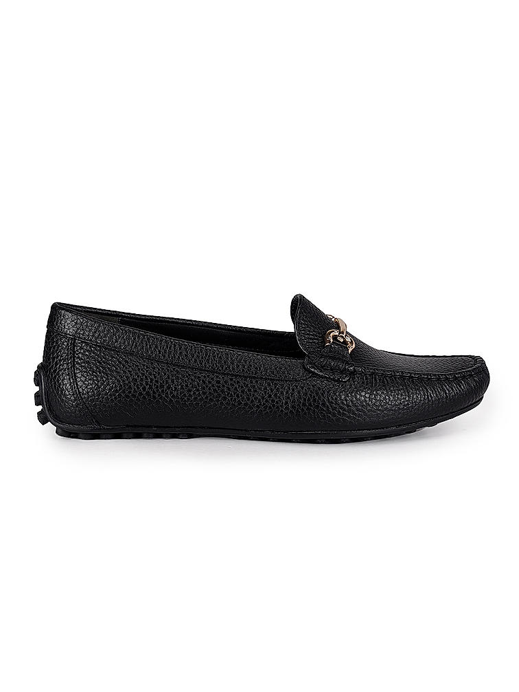 Black Leather Moccasins With Buckle