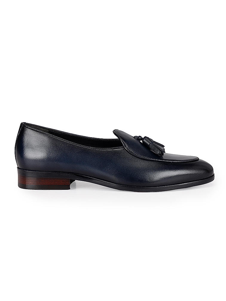 Navy Leather Loafers With Tassels