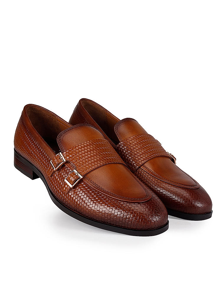 Tan Textured Leather Monk Straps