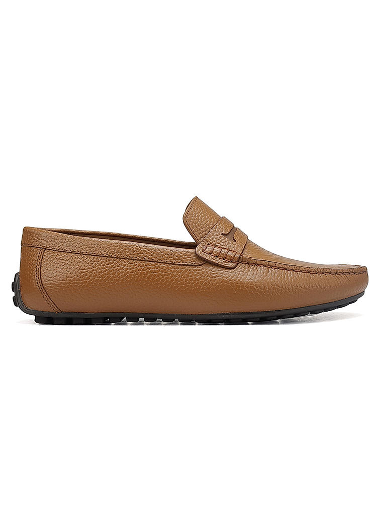 Tan Textured Leather Moccasins