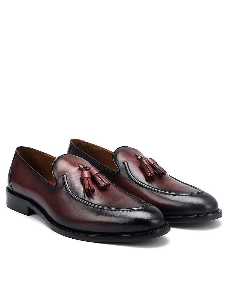 Burgundy Leather Loafers With Tassels