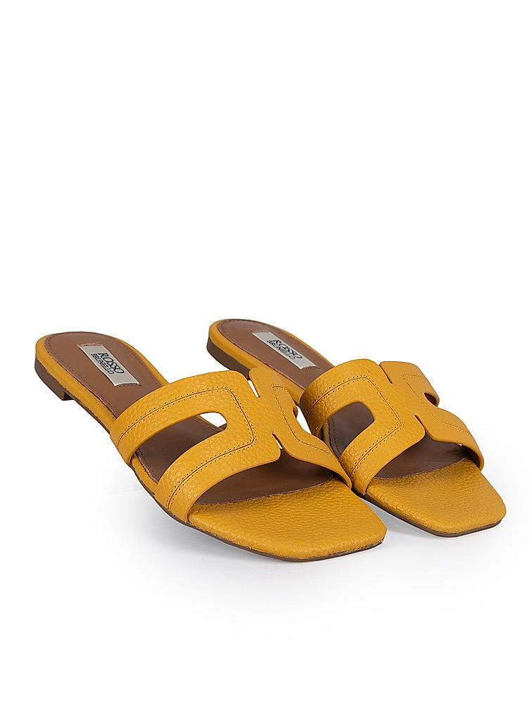 Mustard Textured Leather Sliders