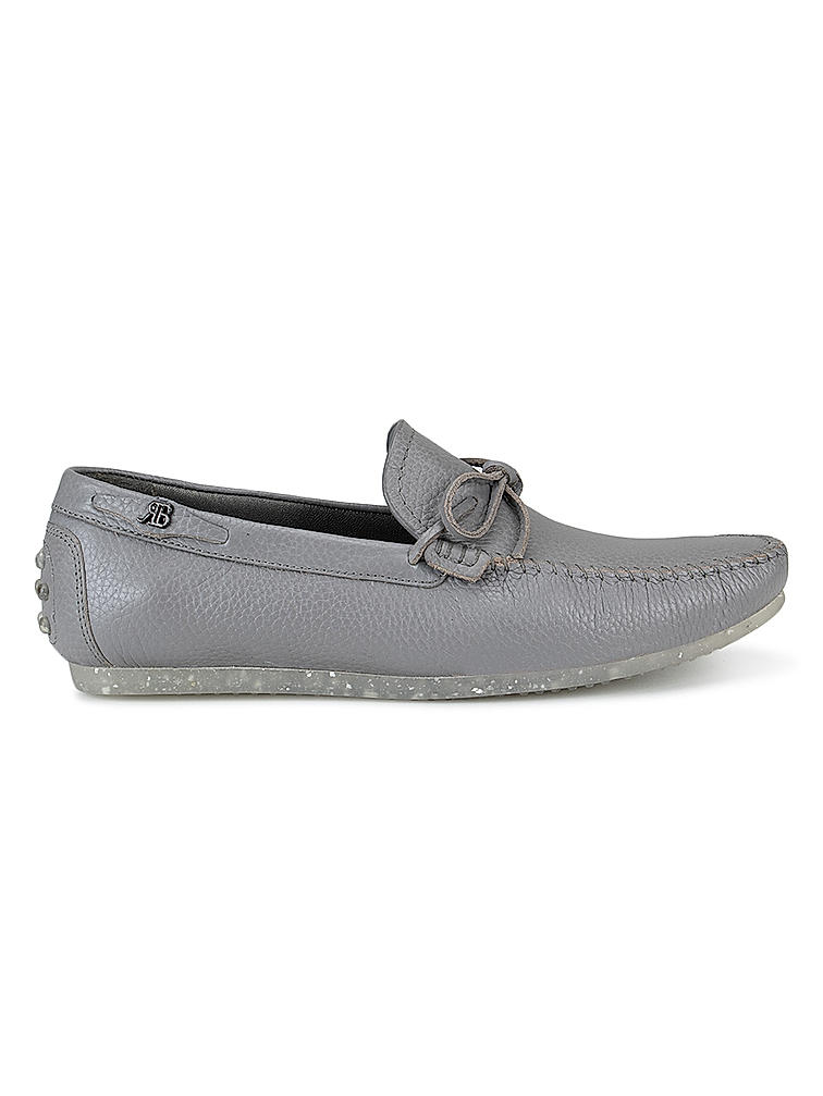 Grey Leather Bow Moccasins