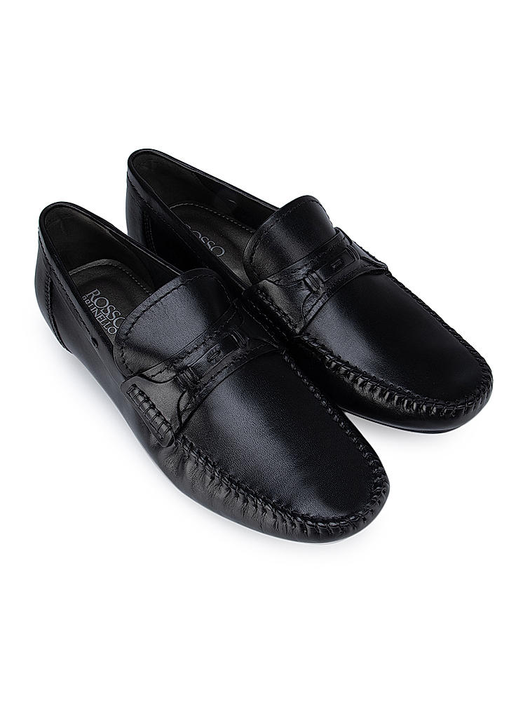 Black Moccasins With Leather Panel