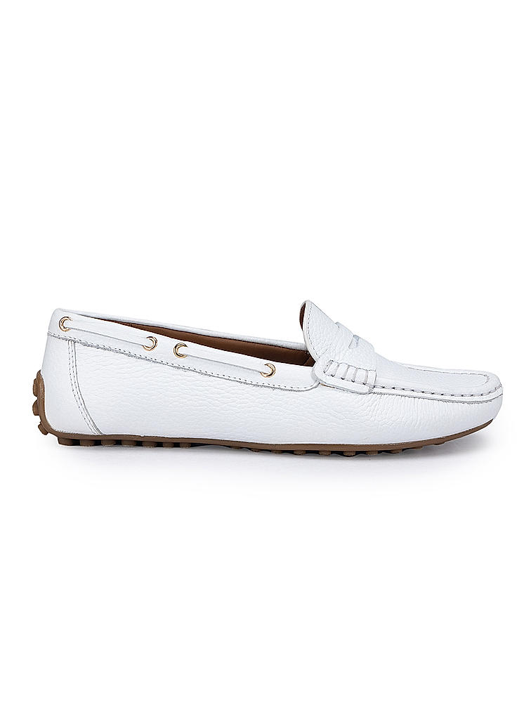 White Moccasins With Leather Panel